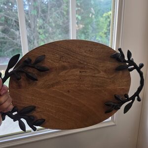 Wooden Serving Tray with Black Handles